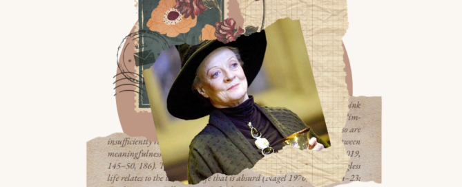 Maggie Smith con sombrero de pico caracterizada para Harry Potter